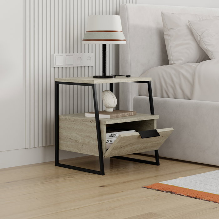 Hanah Home Mesita de Noche Travertino 45x50x40 cm